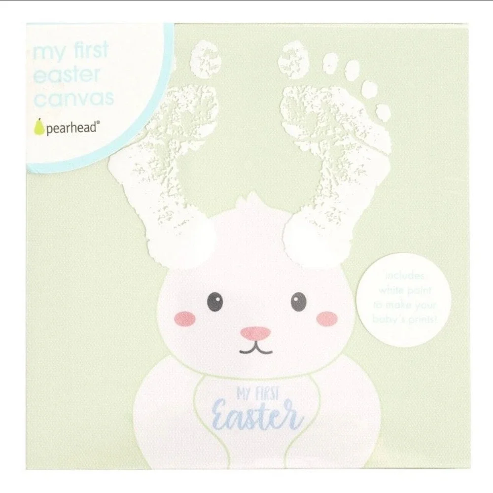 Pearhead My First Easter Baby Footprint Canvas Kit Bunny Keepsake 6x6 Mint Green